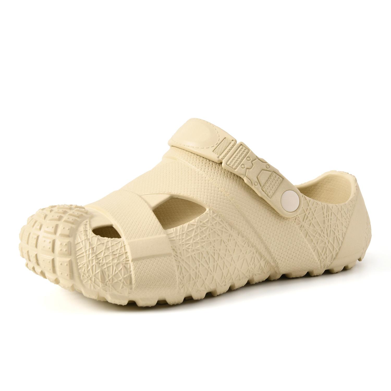 

Новые дырчатые туфли мужские летние дезодорирующие и нескользящие с закрытым носком, двойного назначения, тапочки на мягкой подошве, пляжные тапочки 43-44 бежевый