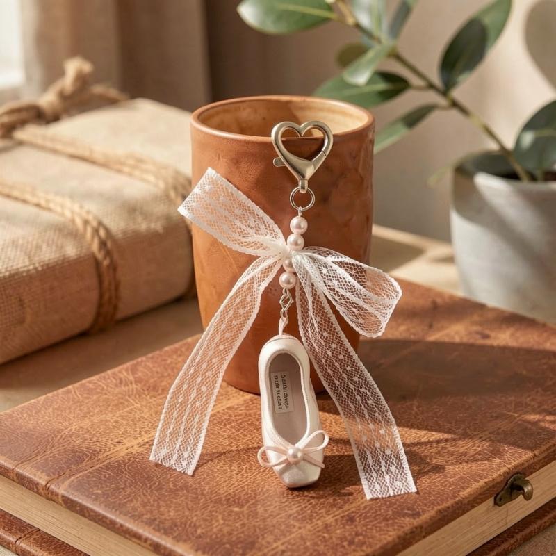 Sweet Niche Girl Pink Ribbon French Pearl Ballet Shoes Mobile Phone Pendant Bag Charm