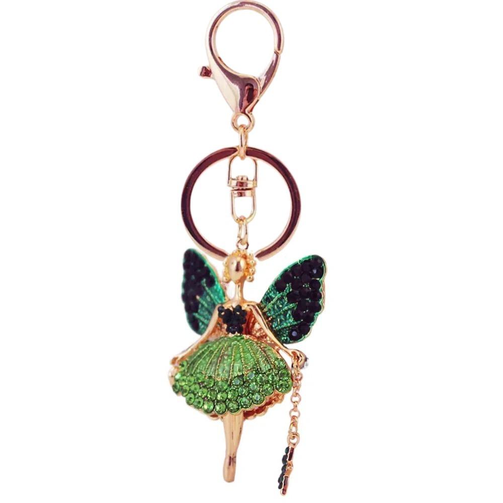 

Металлический брелок для ключей в виде балерины, изысканное кольцо для ключей от машины, модная подвеска для девочки со стразами, декор для рюкзака Style A Light Green