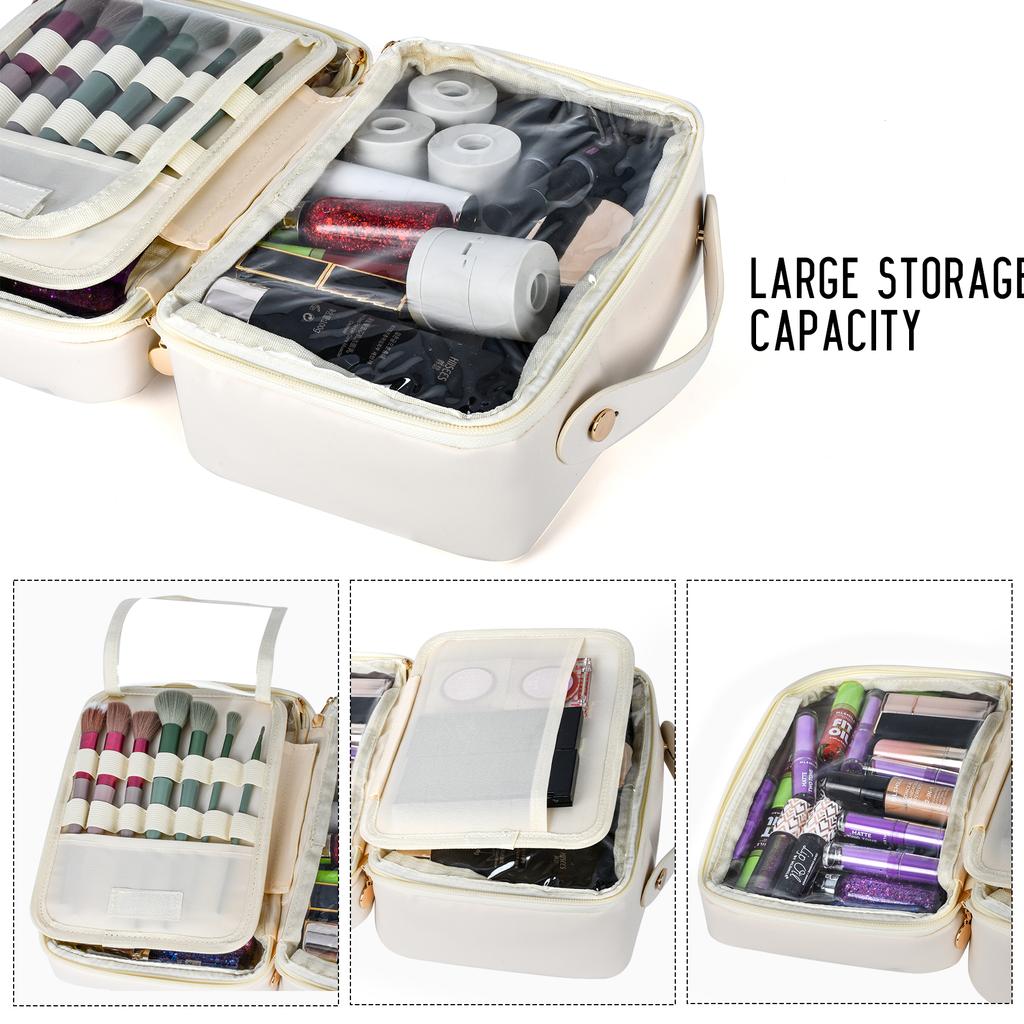 Factory Waterproof Large Capacity Multi-Functional PU Cosmetic Storage Bag Soft Handle Zipper Closure Toiletry Bag