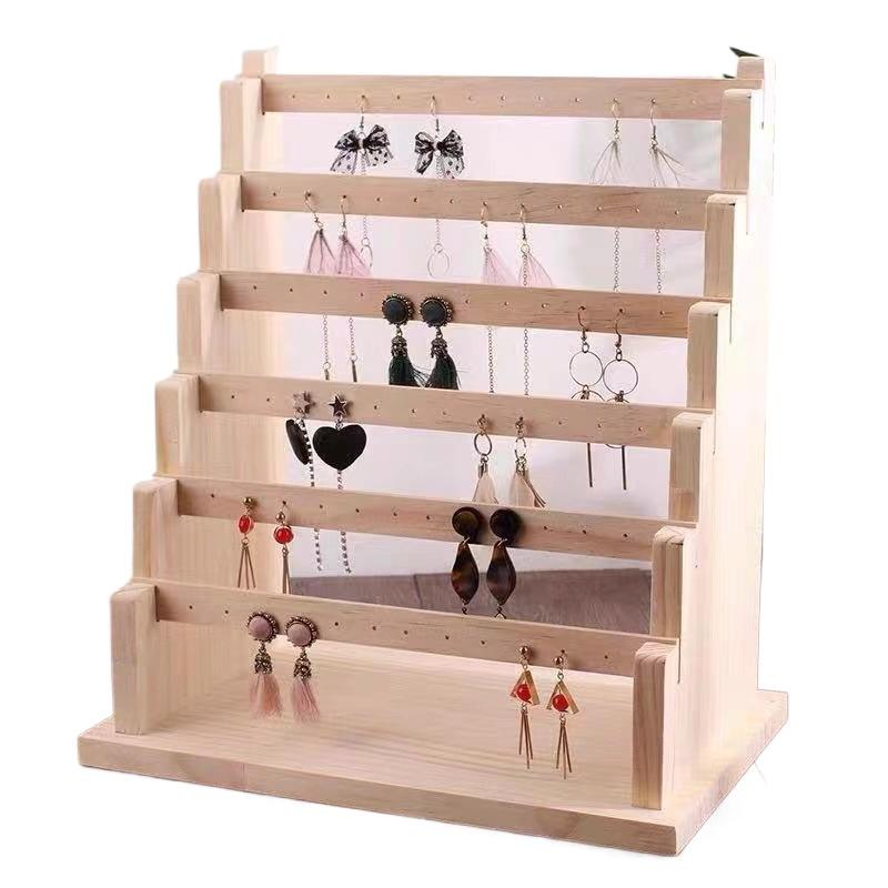 Solid Wood Jewelry Display Rack Multilayer Earrings Show Stand Jewellery Storage Shelf Large Capacity Eardrop Organizer Holder