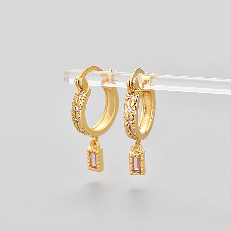 Fashion Colorful Zircon Square Huggie Earrings For Women Elegant Drop Ear Studs Jewelry Accessories