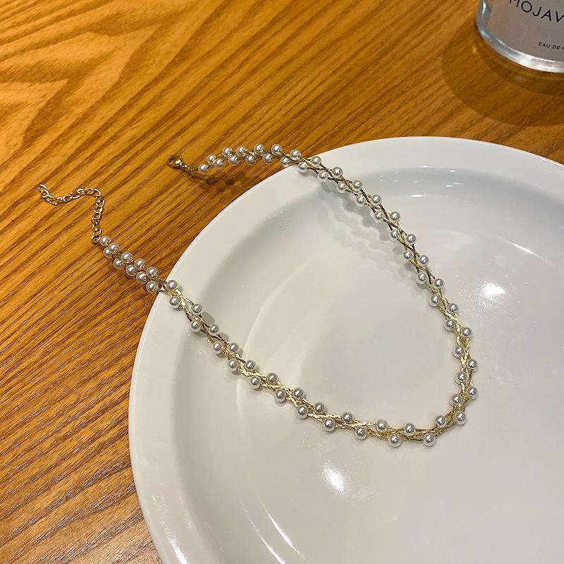 Vintage Pearl Necklace Women's Simple Titanium Steel Sweater Chain Spice Girl Accessories