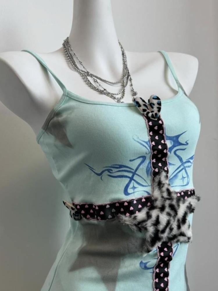 Y2k Stil Estetisk Søt Sexy Tanktopper Kvinner Sommer Ermeløs Hverdagsklær Harajuku Leopardtrykk Croppet Grunge Emo Jenter