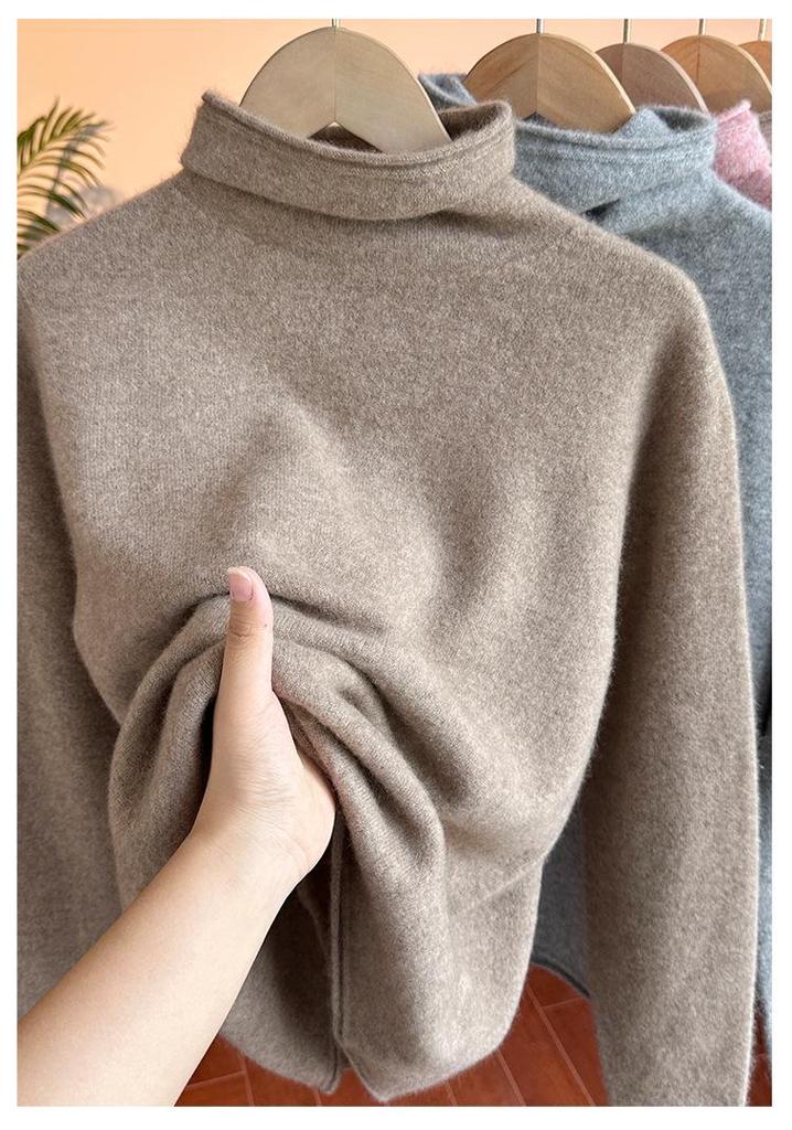 Women's 100% Pure Cashmere High Neck Sweater - Warm, Versatile Pullover for Autumn/Winter.