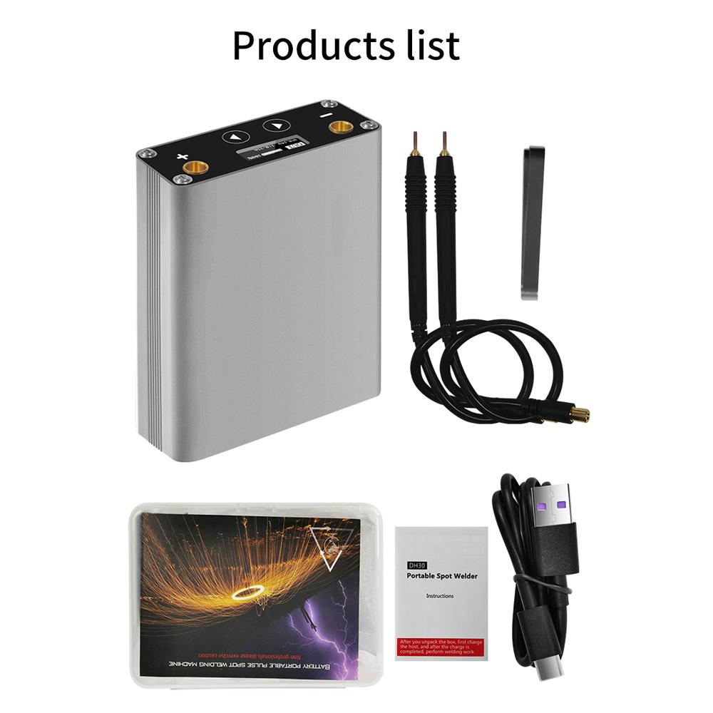 

Аппарат для точечной сварки, регулируемый, 30 передач, OLED-экран, 5000 мАч Lipo в комплекте, для макс. никелевой полосы 0,15 мм, портативная точечная сварка DH-30