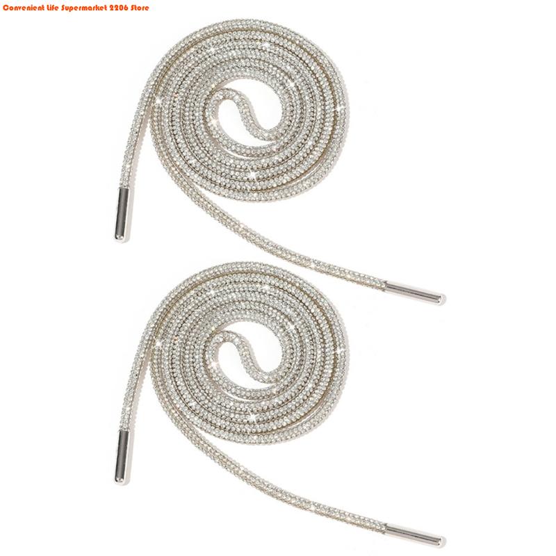 2Pcs Rhinestones Shoelaces 140cm Glitter Round Laces Shining Crystal Shoe Lace Strings Drawstring Cords Replacement