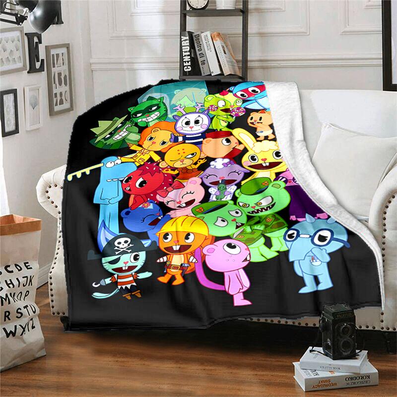 1pc Blanket Happy Tree Friends5 Print Design, Lightweight Blanket for Sofa, Bed- Soft &Warm, Gift for All Seasons Like Christmas, Halloween