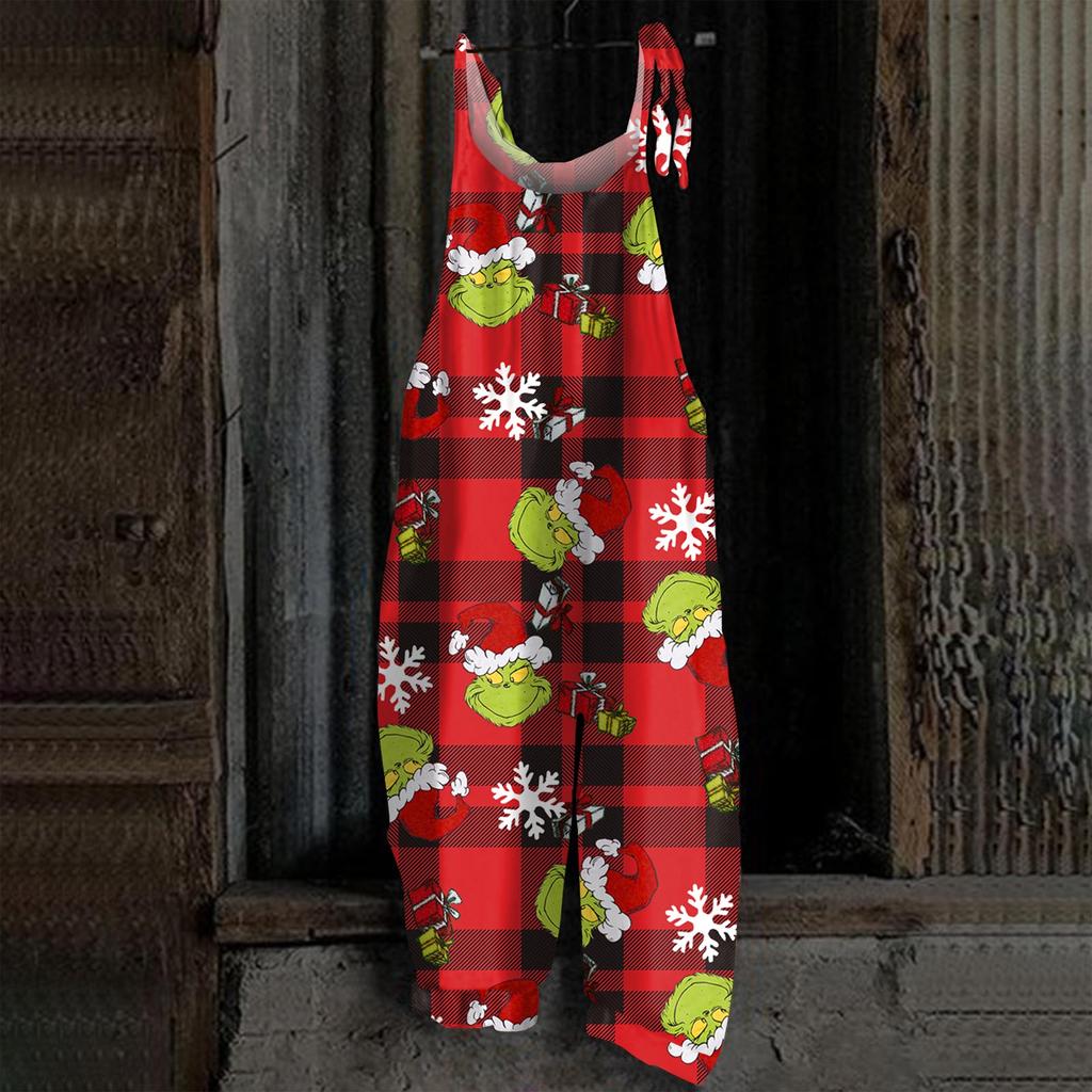 Damen Jumpsuit Halloween Print Lässig Locker Vintage Schulterträger Baumwolle Leinen