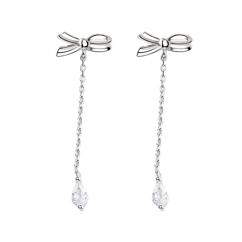 Original Bow with Diamond Long Super Fairy Fringed Earrings Korean Version of Simple Temperament Water Drop Earrings