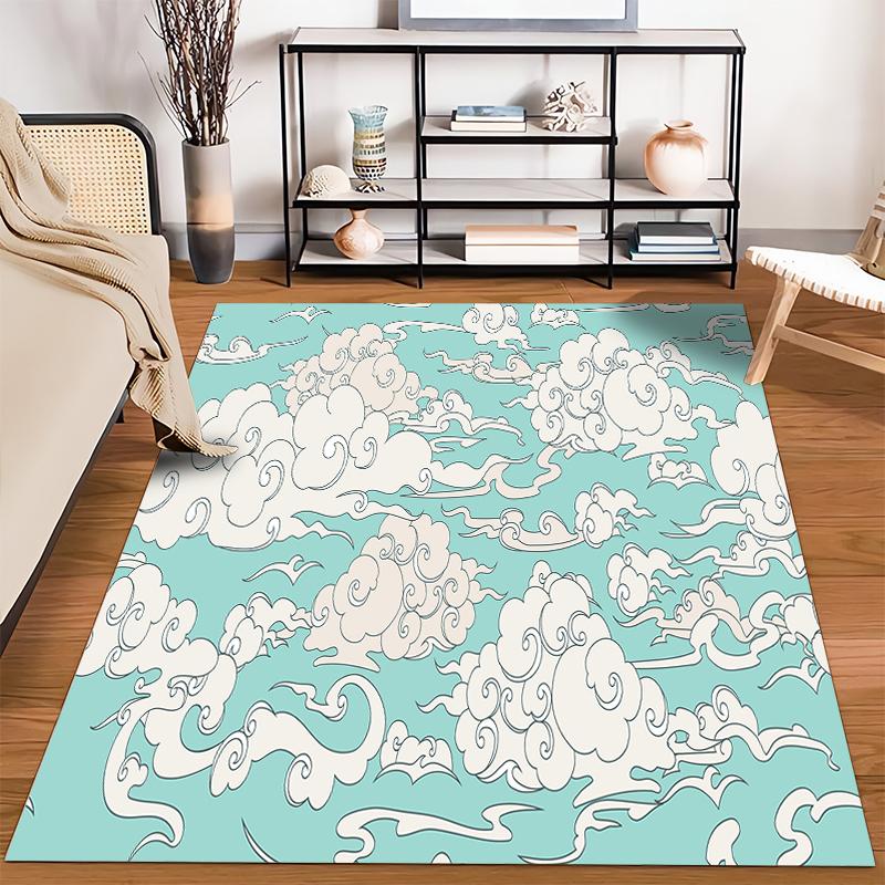 Cloud Pattern in Sky Blue Rug Non-slip rug suitable for living room and bedroom sofas