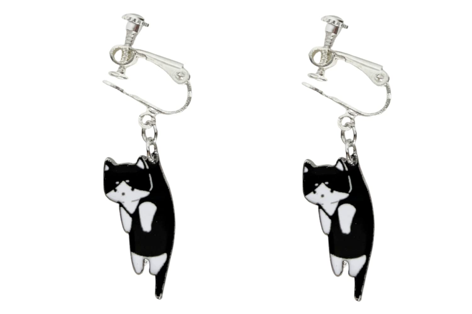 

Feel Cat Cute Cat Gift Black Earrings Non-hole Women s (Earrings/Black)