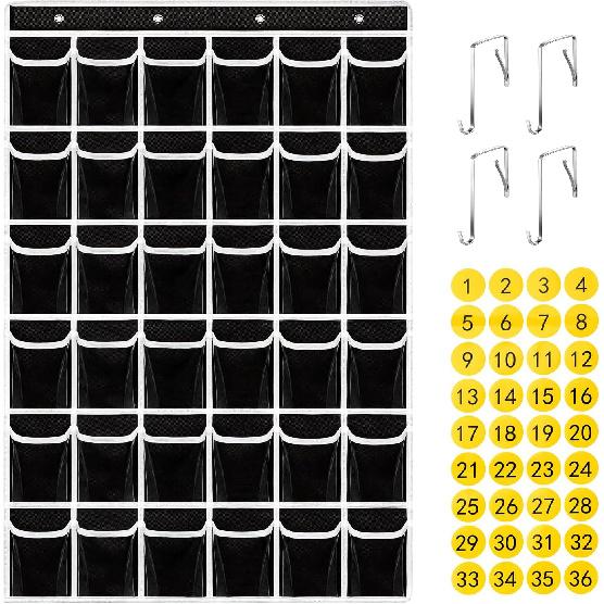 42 Clear Pockets Classroom Pocket Chart for Cell Phones and Calculator, Pocket Chart Organizer for Classroom Phone Storage Holder with 42 Number