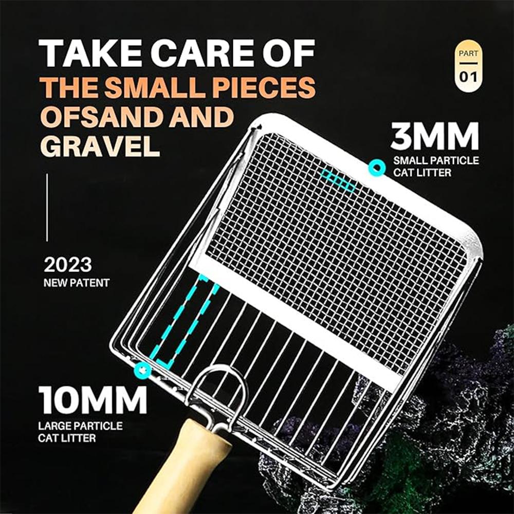 Katzenstreuschaufel aus Edelstahl mit feinem Netz, leicht zu reinigen, antihaftbeschichtete Schaufel für Streu, langlebige Streuschaufel für Katzenstreu