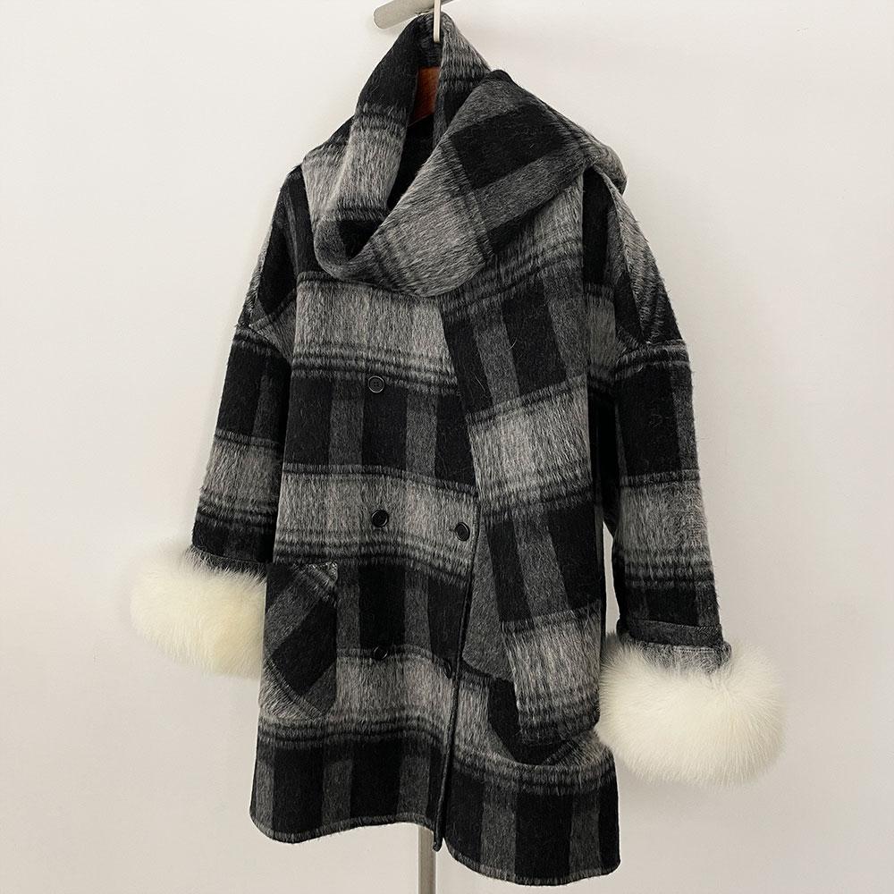 OFTBUY New Winter Women Coat Real Natural Fox Fur Cuff Turn-down Double-faced Woolen Blends Jacket Thick Warm Casual Overwear