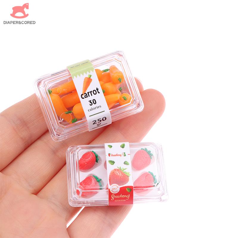 1 Set Minyatür Süpermarket Sebze Meyve Modeli Şeffaf Kutu ile Simüle Edilmiş Yiyecek Dekorasyonu Bebek Evi Aksesuarları