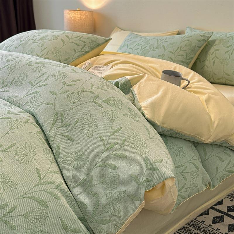 Class A 120 Maternal And Infant Grade Jacquard Pure Cotton 4Pcs Set Xinjiang Cotton Cotton Naked Sleeping Sheet Quilt Cover Mattress Model