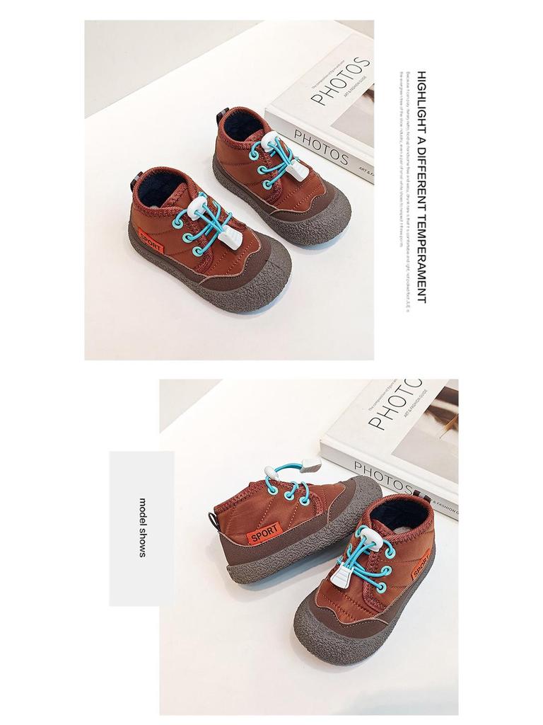 Pantofi de Bumbac Block de Culoare pentru Copii Mici Toamnă/Iarnă - Ghete Scurte Căptușite cu Lână pentru Fete și Băieți