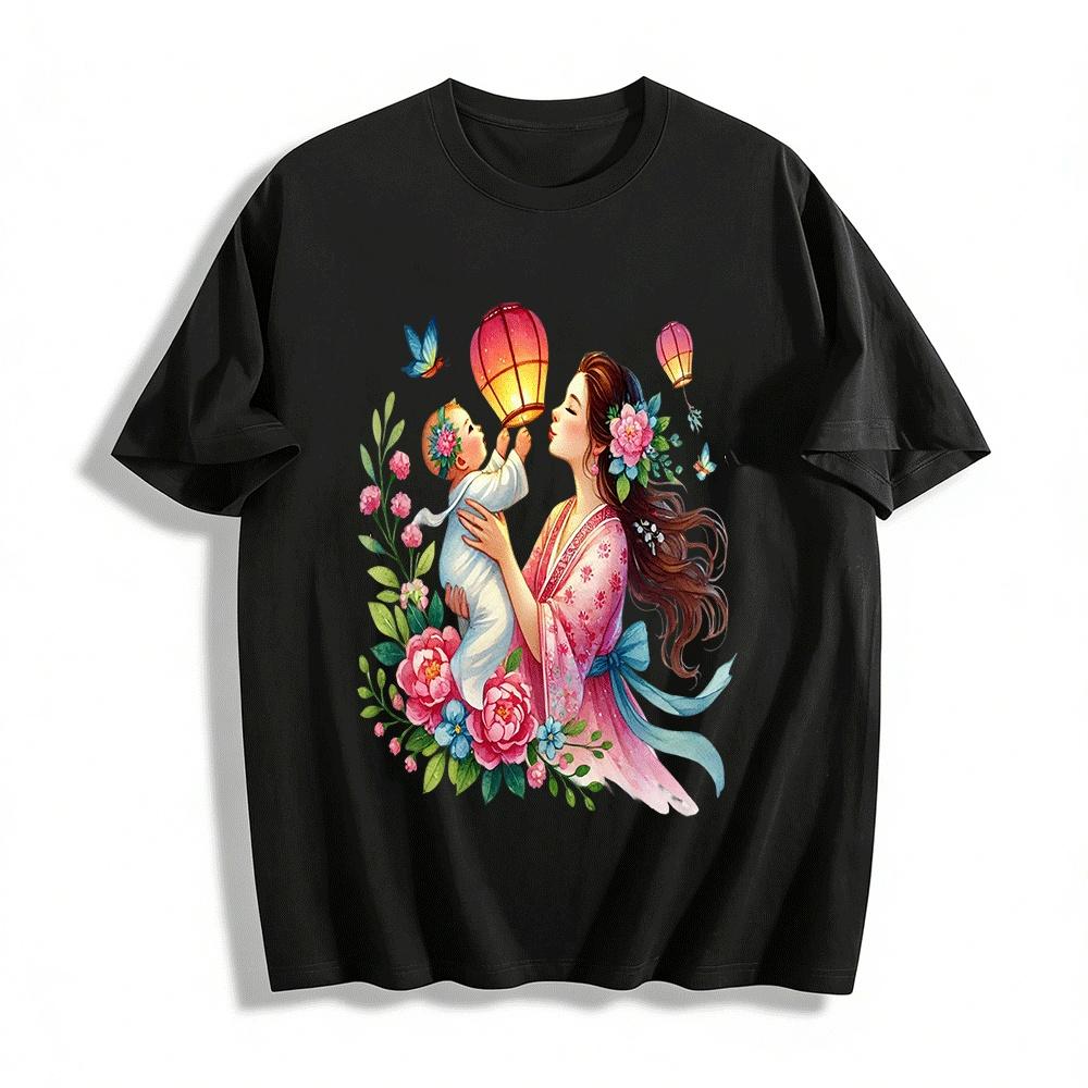 Chinese Style Parent-child Lantern Print Top Pure cotton T-shirt XXS