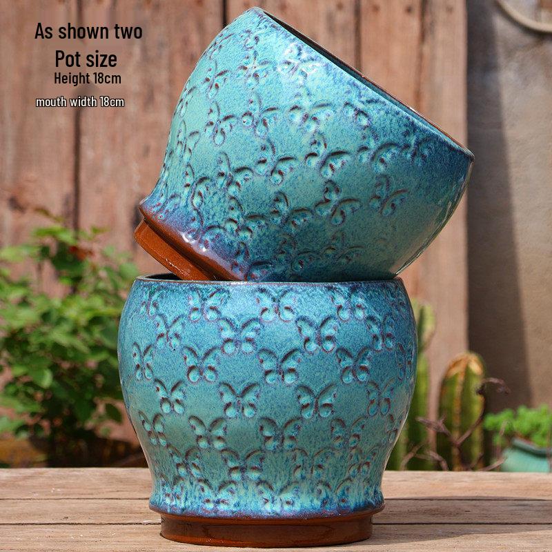 Handmade Vintage Coarse Pottery Large Succulent Planter, Breathable Purple Clay Flower Jar