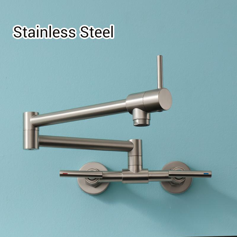 Pot Filler Faucet Wall Mounted Kitchen Mixer Solid Brass Swivel Spout Hot And Cold Water With Dual Handle