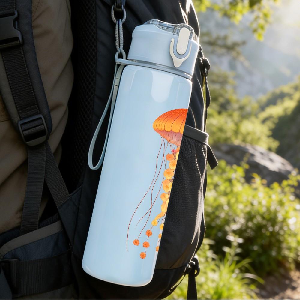 1 ks Umělecká láhev na vodu s dlouhými chapadly medúzy 750 ml Barevná plastová sportovní láhev na vodu Nepropustné víčko s flip-top brčkem Vhodná pro sport, kancelář, domácí použití