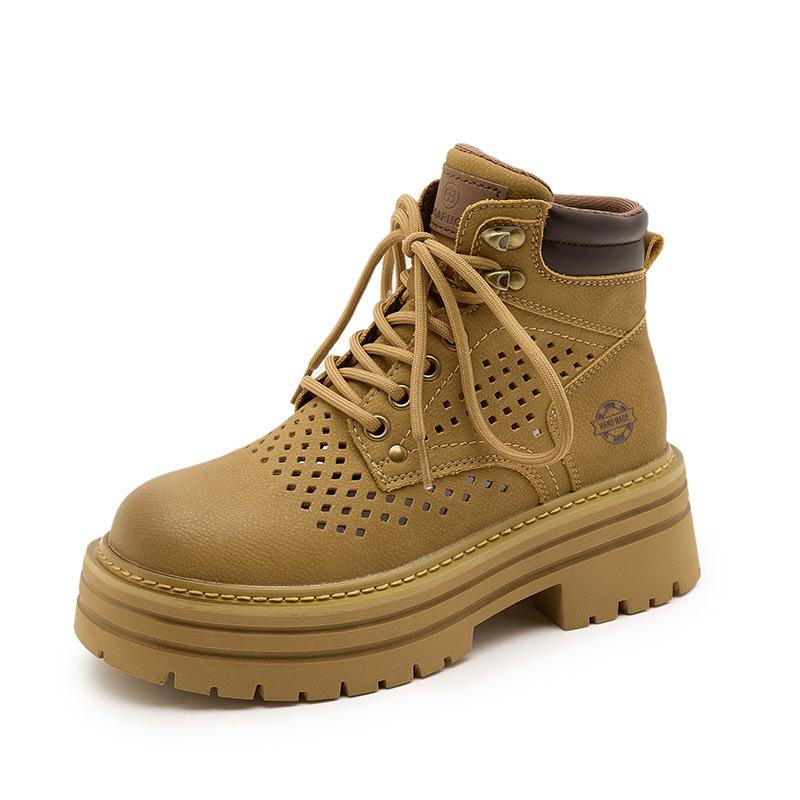 Breathable Openwork Boots, Height-increasing Thick-soled Boots, Outdoor Hiking Boots, Women's Shoes