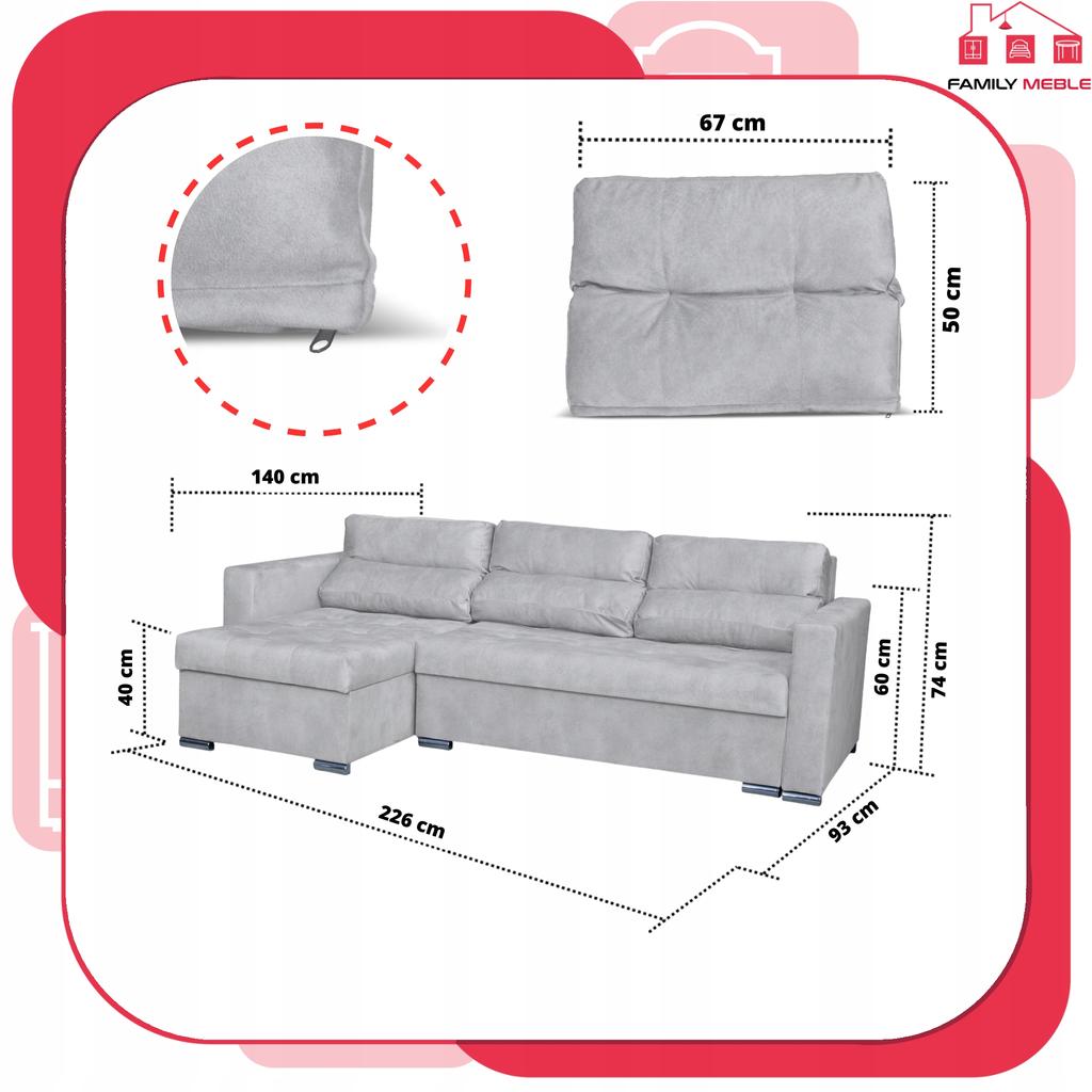 Varius Corner Sofa Bed with Sleeping Function Family Furniture Corner Cushions Gray