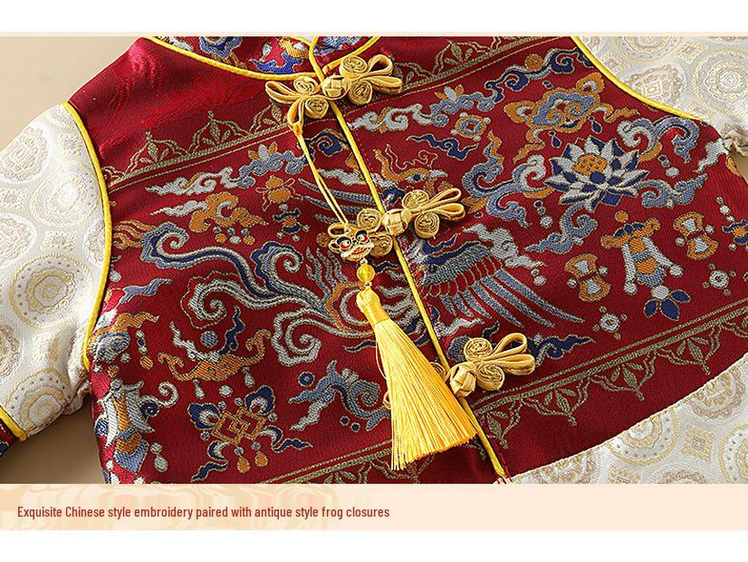 Summer Baby Boy Birthday Tang Suit with Crown for Zhou Ceremony