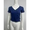 Dámské jarní sexy kořeněné volánové tričko s véčkovým výstřihem, slim-fit, crop, s krátkým rukávem