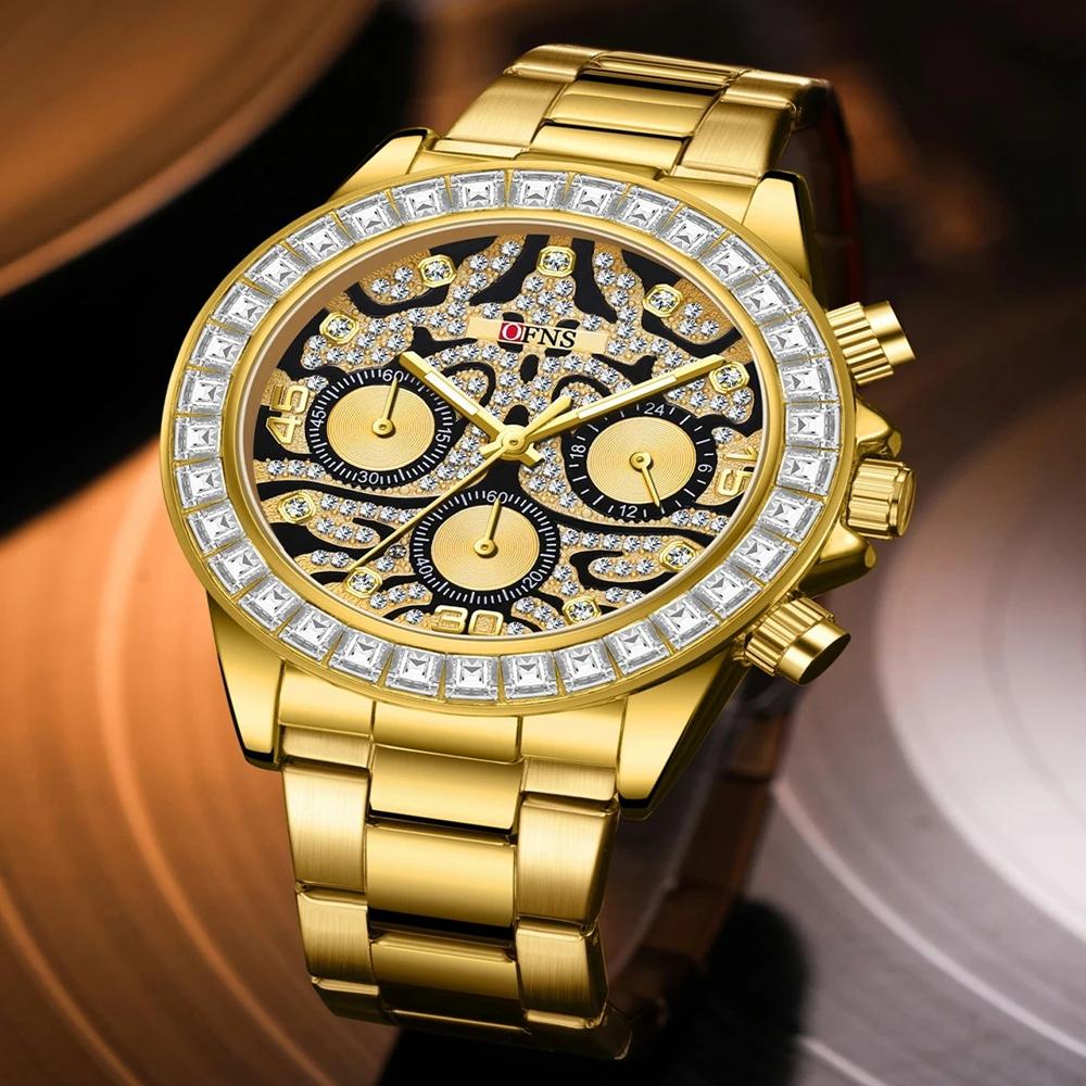 Fashionable Men's Quartz Watch Three Eye Six Needle Tiger Pattern Waterproof Night Light Men's Quartz Watch