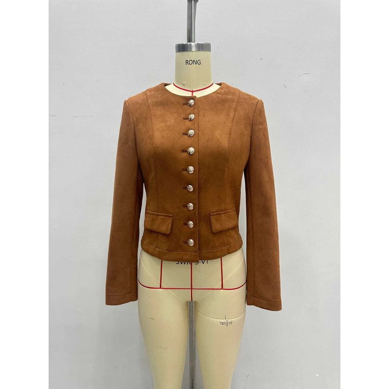 

Западный стиль Модный Повседневный Однобортный Верхняя одежда с коротким длинным рукавом Однобортная Короткая куртка Brown XL