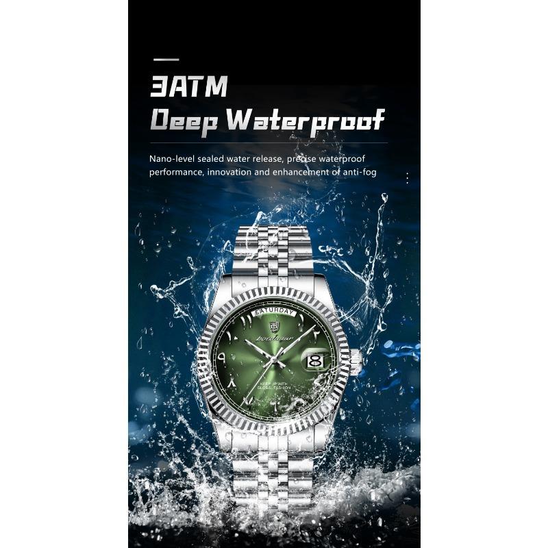 POEDAGAR Fashion High Quality Men Clock Waterproof Date Week Watch for Man Stainless Steel Luxury Quartz Watches + Box