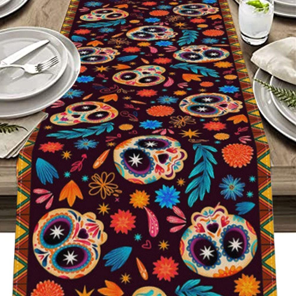 Skeleton Tablecover Linen Tablecloth Banquet Skull Table Runner  Day of The Dead