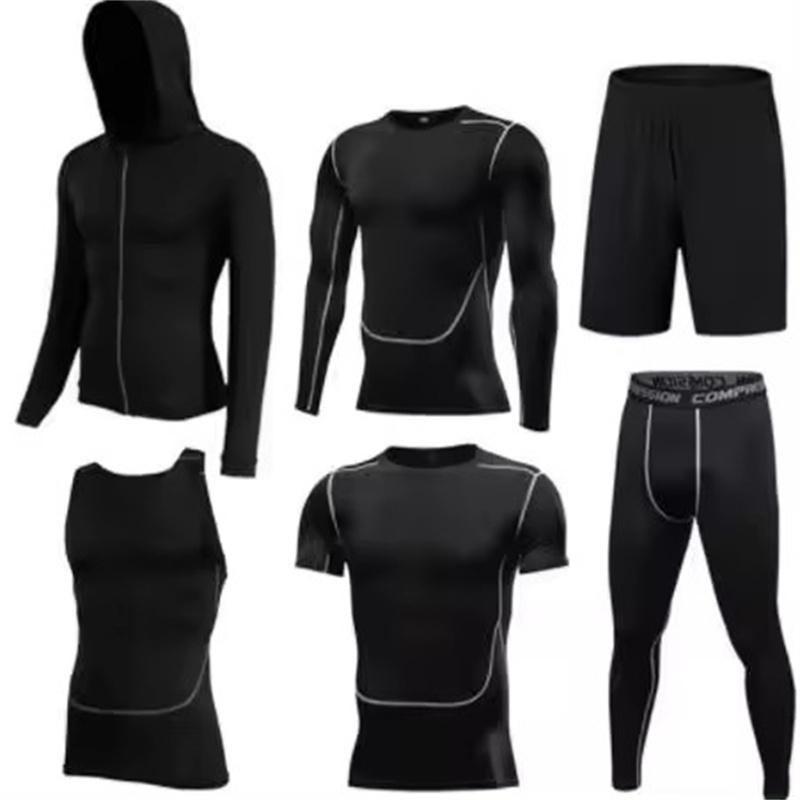 Men's 5pcs Sets Boxing Suit Rashguard Male Kit MMA Compression Clothing Men Long-sleeved T-shirt+leggings Tracksuit Sport Suit