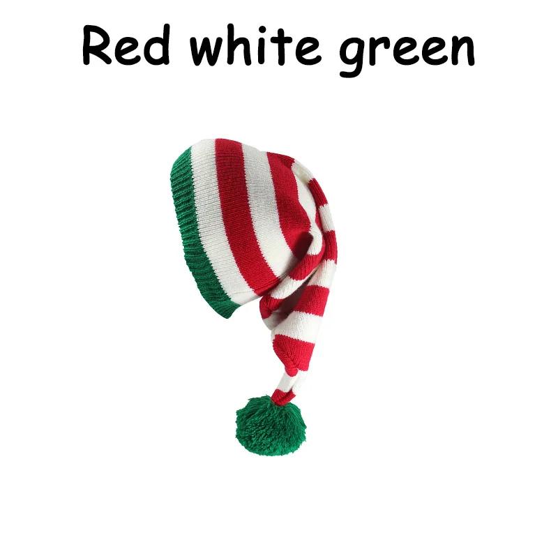 Adult Stripe Long Christmas Hat Soft Red White Green Pom Pom Knitted Hats For Women Men Elastic Warm Beanie New Year Party Gift