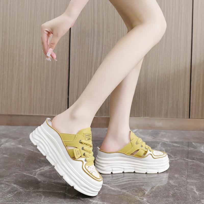 Baotou Half Slippers Women's New Thick Bottom Sandals Hollow Breathable Casual Sports Shoes Thick Bottom Outerwear Sandals