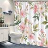 1pc Watercolor floral shower curtain, pink and white flowers, polyester fabric, machine washable, fashion theme, with hooks