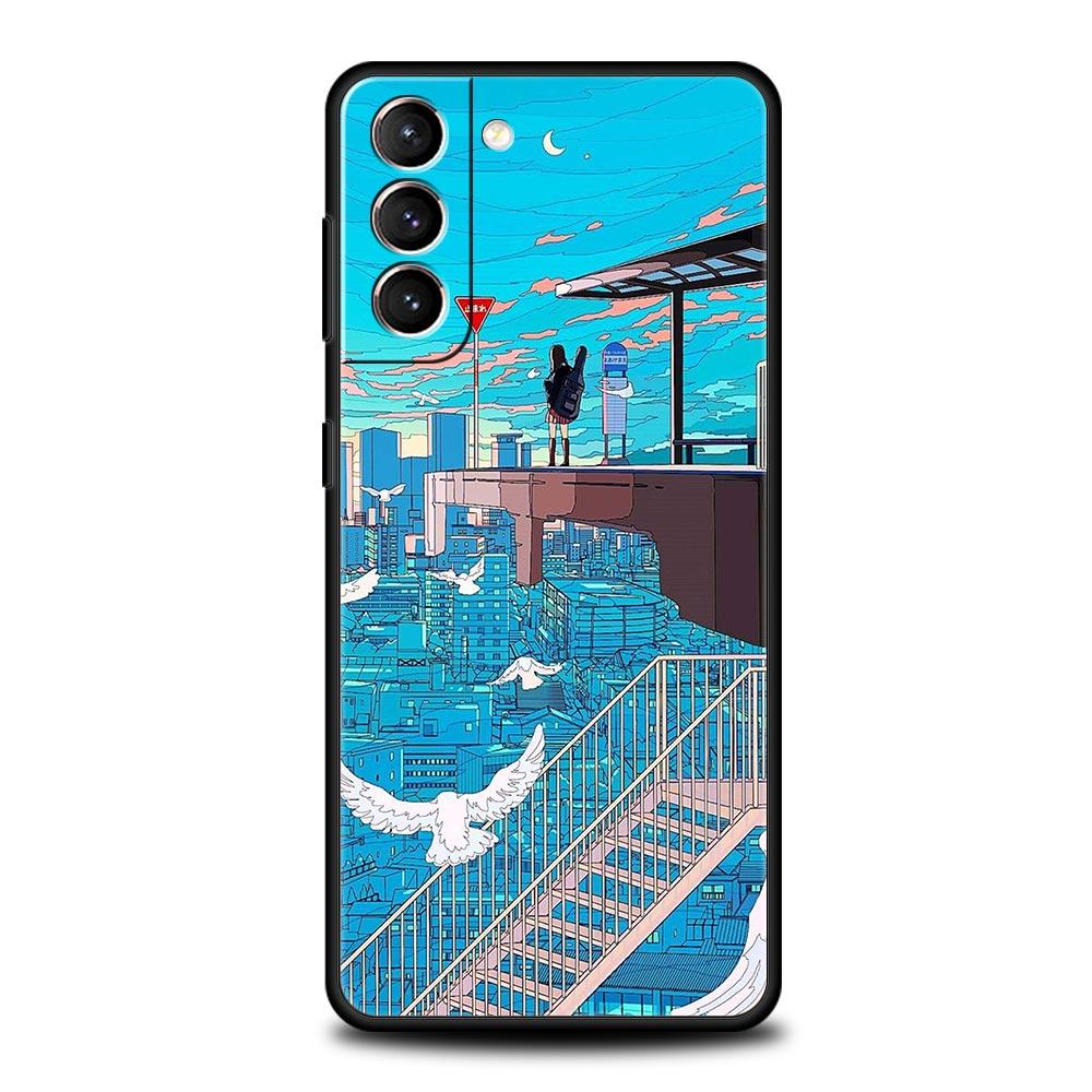 Anime Girl Art Scenery Soft Phone Case For Samsung Galaxy S23 S22 S21 S20 FE Ultra 5G S10 S10E S9 S8 Plus 10 20 Silicone Cover