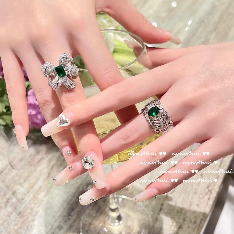 Emerald Green Zircon Butterfly Knot Ring With 18K Gold Plating Vintage Floral Womens Adjustable Opening