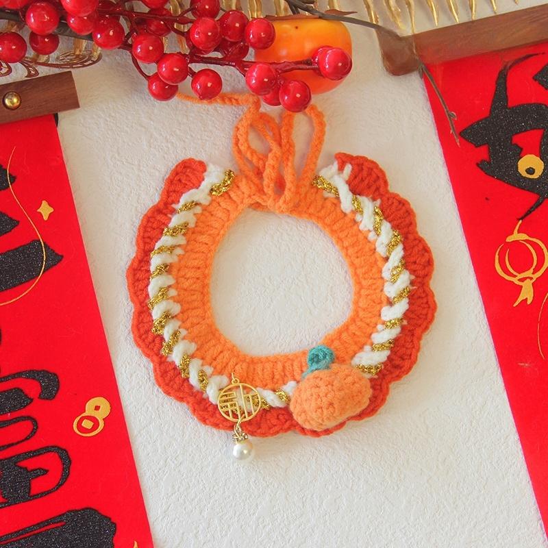 Handgefertigte Katzenhalsbänder, abreißbares Kätzchenhalsband, Haustier-Cosplay-Kostüm, gehäkeltes Haustierhalsband, Neujahrsdekoration, Weihnachtsgeschenk