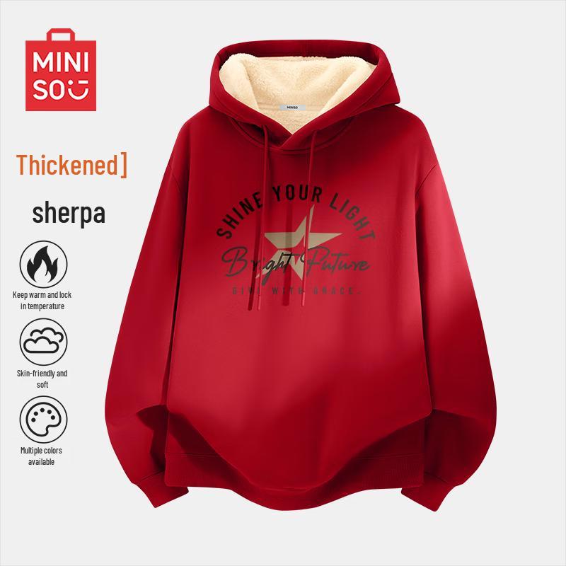 MINISO Men s Heavyweight Lambswool Hooded Sweatshirt L