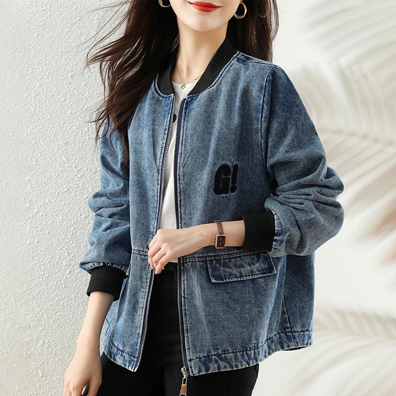 Retro denim baseball jacket women's spring new design sense loose and thin jacket top