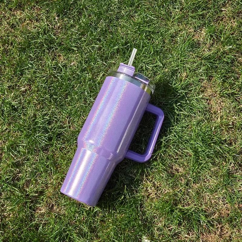 Handle Insulated Cup Ice Cream Cup Car Large Capacity Stainless Steel Rainbow Paint 40oz Car Cup Straw