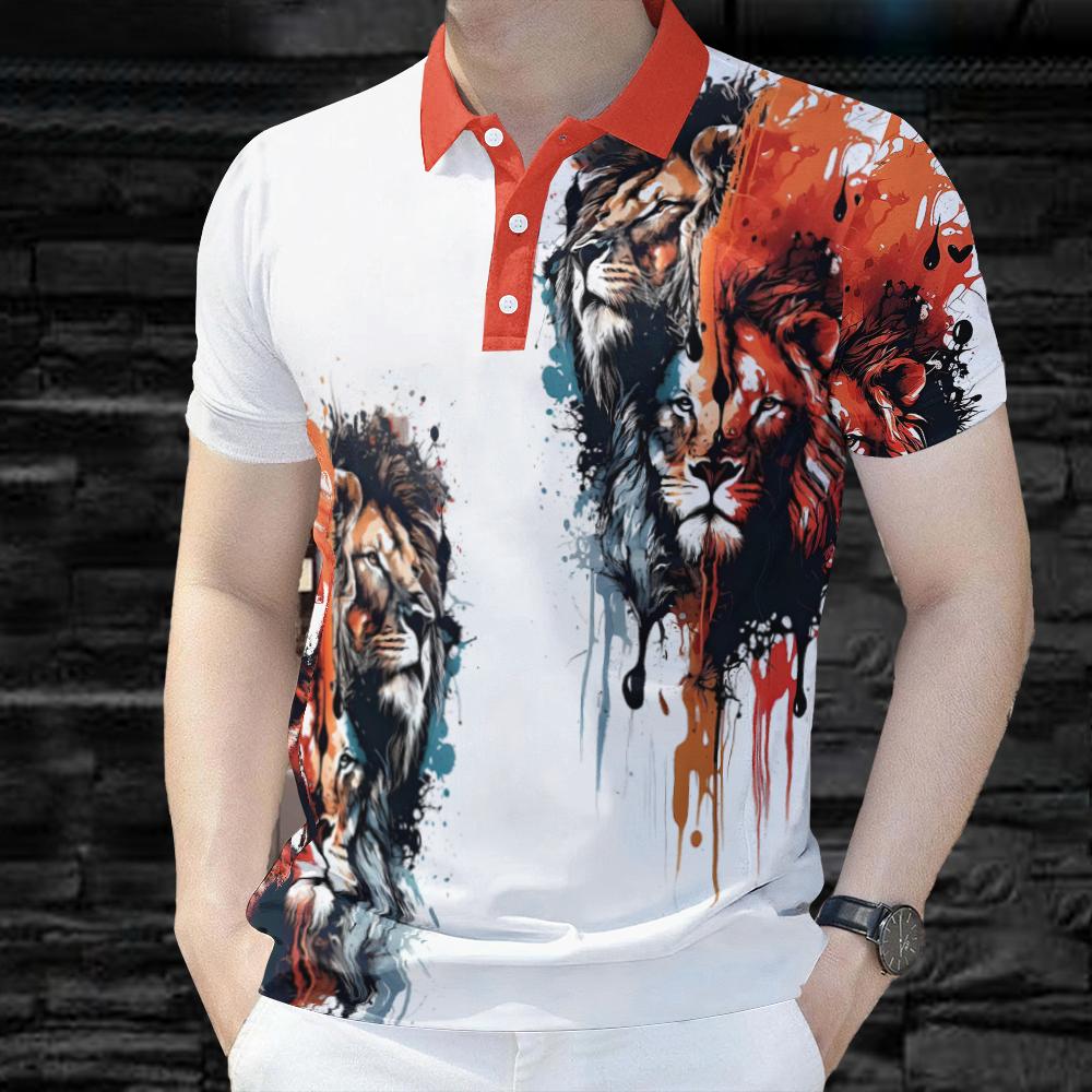 Fashion Men's POLO Shirt Dragon Pattern Short Sleeve POLO Shirt Slim Men's POLO Shirt Animal Short Sleeve Top