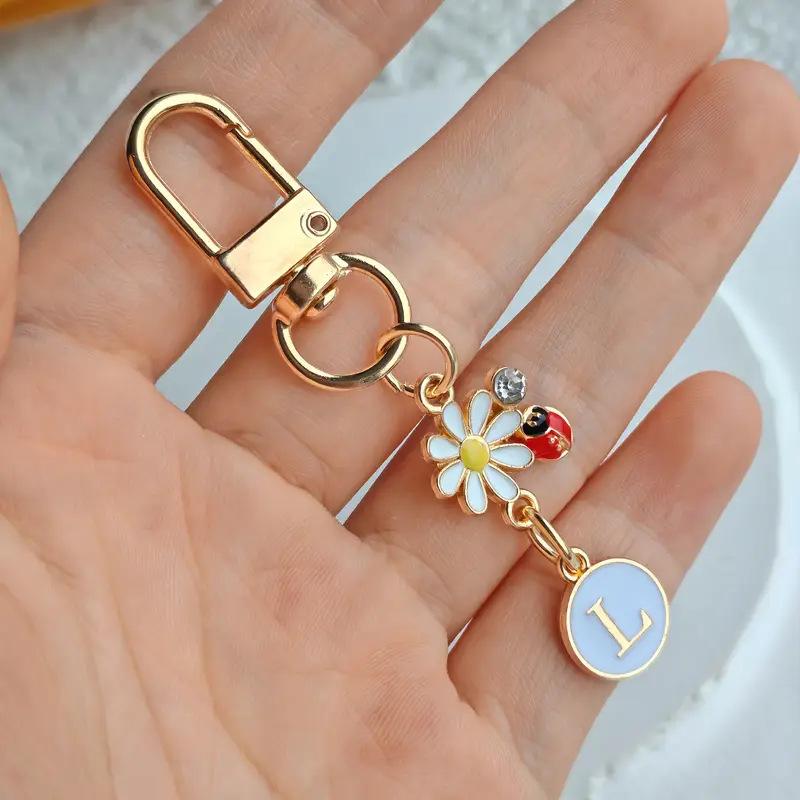 Ladybug A-Z Alphabet Pendants Keyring Initials 26 Letters Keychains Handbag Ornaments Diy Girls Kids Jewelry Gifts
