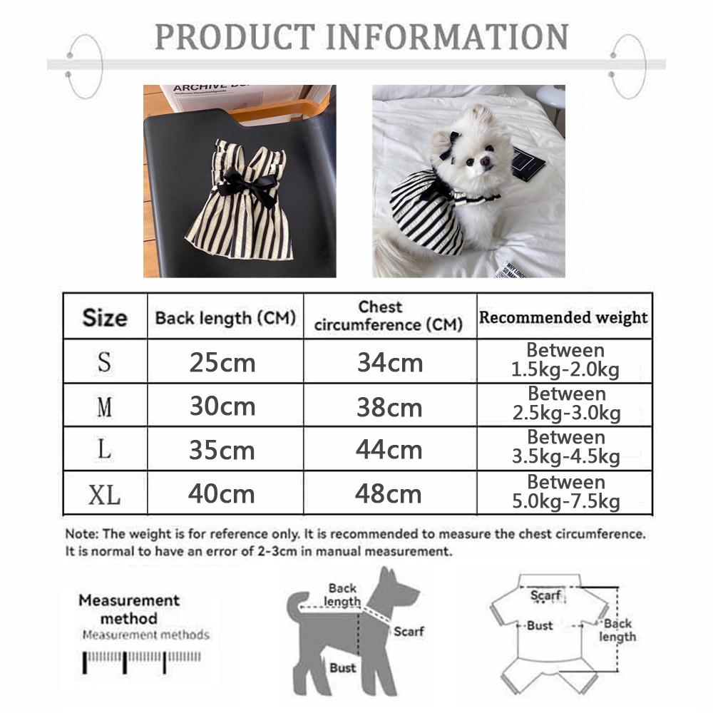 Big Bow Striped Small Dog Princess Dress Black Fashion Medium Cat Dress Thin Summer Puppy Skirt for Dog Clothes