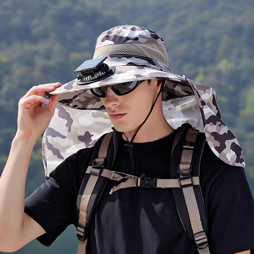 Outdoor Mountaineering Fishing Sun Hat With Large Solar Fan