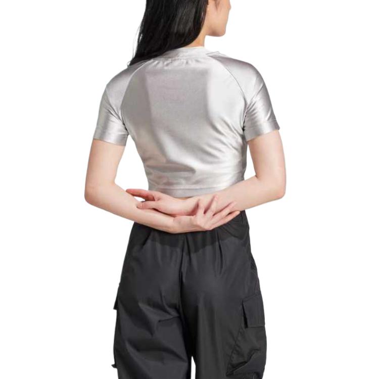 Adidas Originals Adicolor Teamgeist Comfortable Soft Skin-Friendly Fashion Solid Color Striped Short Sleeve Raglan T-Shirt Women Tops Silver JD0270