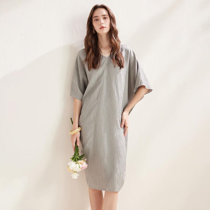 Mulberry Silk V-Neck Short-Sleeve Loose Dress